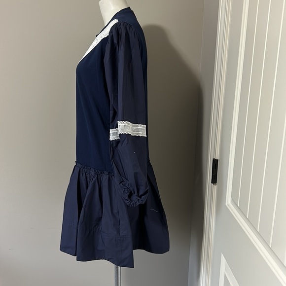Tanya Taylor Kristie Mini Dress in Navy Blue and White Lace Poplin Sz M NEW - Picture 9 of 16